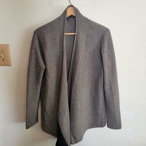 Eddie Bauer Open-Front Wool-Blend Coatigan in Taupe Gray